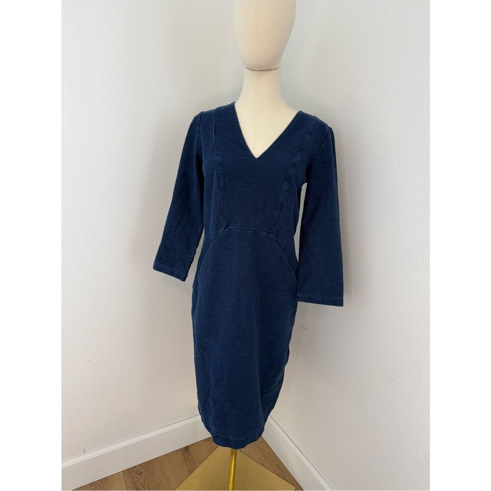 Boden Deep Navy Chambray V-Neck Midi‎ Dress - Size 4R